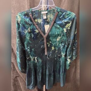 Catherines Green and Blue Floral Blouse